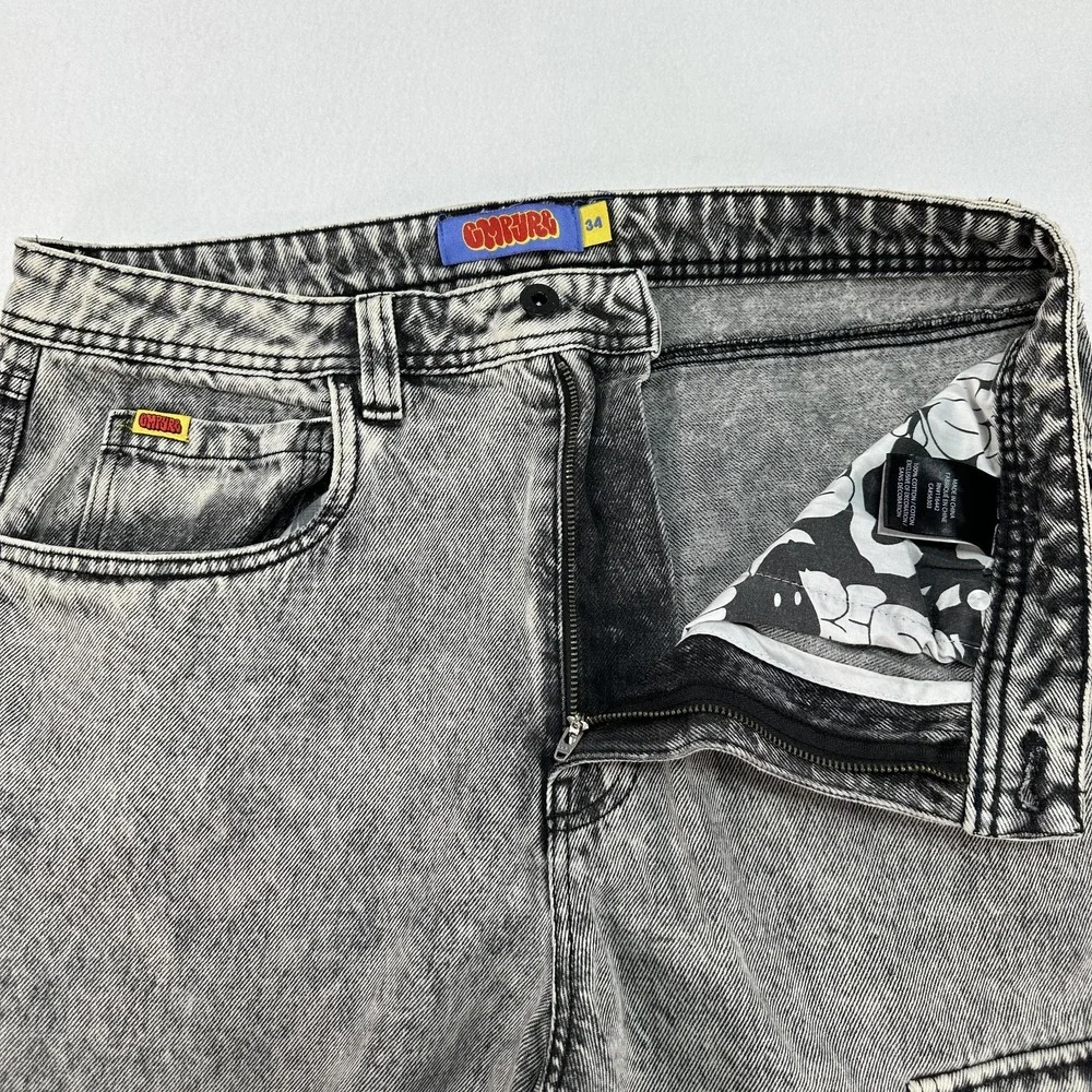 Empyre Jeans Mens 34x30 Gray Relaxed Wide Leg Cargo Acid Wash Denim Streetwear